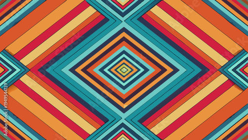 Retro abstract geometric pattern featuring colorful lines and shapes