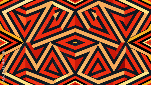 Abstract Geometric Pattern with Red Orange and Black Triangles