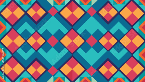 Vibrant geometric pattern with diamonds and zig-zag lines