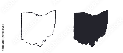 Ohio USA state map silhouette and outline map. Vector shapes of us state, isolated on white. Perfect for infographics, geography design, education, and maps.
