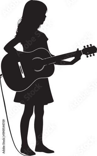 girl playing electric guitar Silhouette