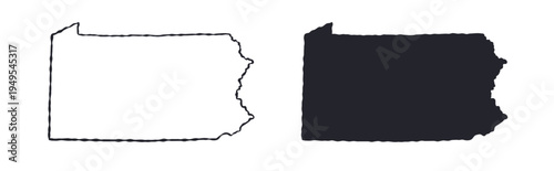 Pennsylvania USA state map silhouette and outline map. Vector shapes of us state, isolated on white. Perfect for infographics, geography design, education, and maps.
