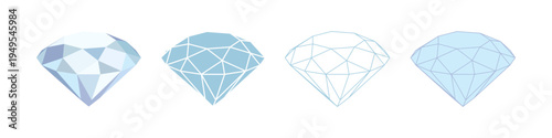 Set of elegant gemstone and diamond icons in outline, glyph style.