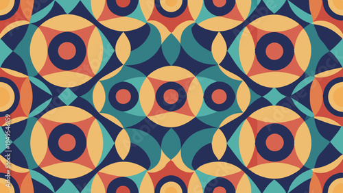 Retro geometric pattern with circular and triangular elements