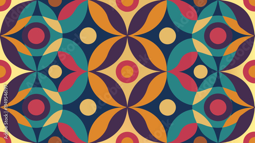Vibrant retro floral pattern wallpaper with warm color palette