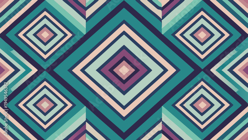 Geometric diamond pattern with teal, purple, and beige hues