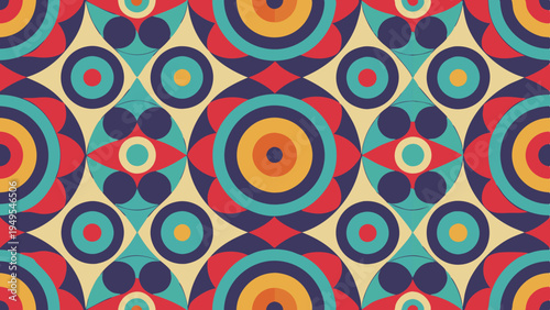 Colorful geometric pattern with circles and diamond shapes