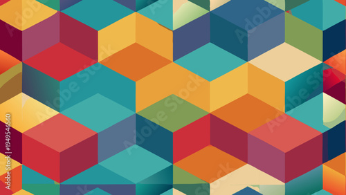 Colorful geometric cube pattern, vibrant abstract background illustration