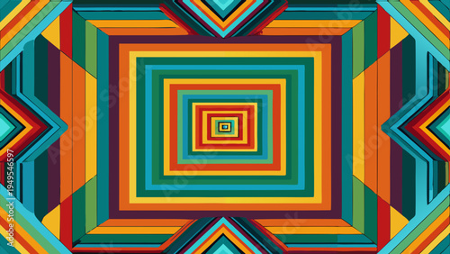 Concentric squares of colorful geometric shapes emanating abstractly outward
