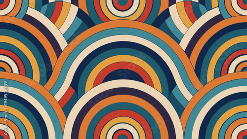 Retro wavy arch pattern in orange, blue, and beige hues