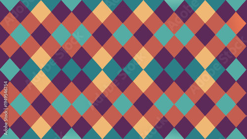 Retro style diamond pattern with teal purple and orange