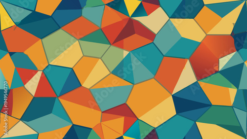 Vibrant geometric mosaic of interlocking polygons in earthy tones