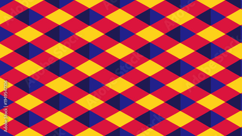 Geometric diamond pattern in yellow, red, and navy hues