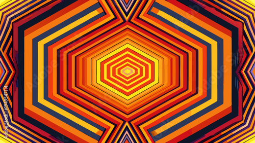 Abstract colorful hexagon pattern creates an optical tunnel illusion