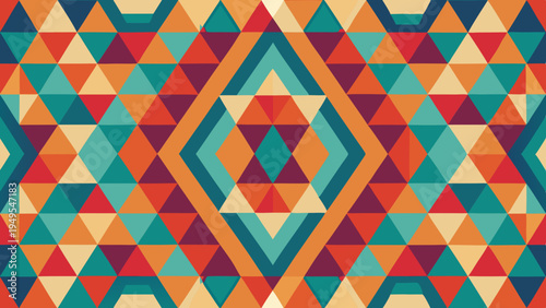 Abstract triangular kaleidoscope pattern with vibrant autumn color scheme