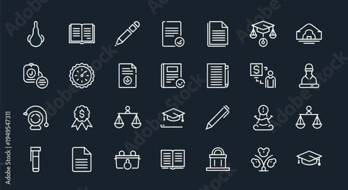 Outline icon set on dark background