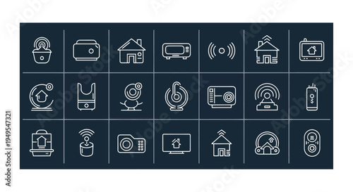 Smart home technology icons on dark background