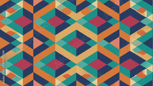 Retro geometric background of colorful rhombus and stripes