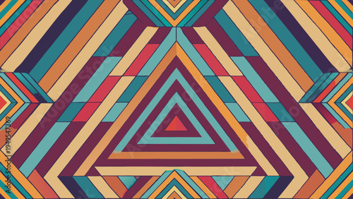 Abstract Retro Pattern of Triangles and Stripes in Warm Colors