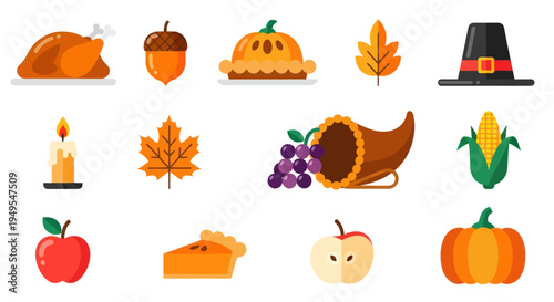 Thanksgiving icons autumnal feast elements