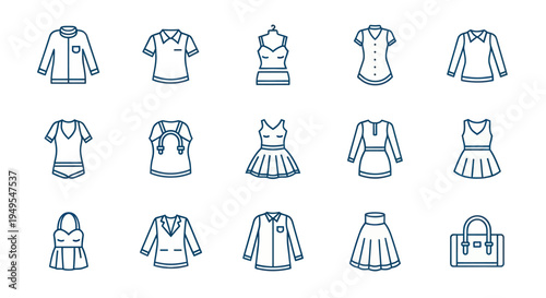 Clothing collection line art icons