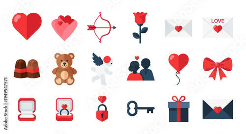 Valentines day icon set love and romance