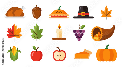 Thanksgiving symbols and elements in flat design