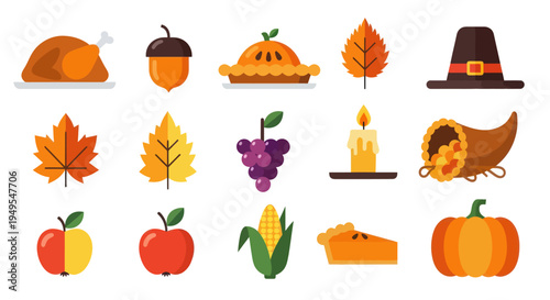 Thanksgiving holiday food and objects illustration