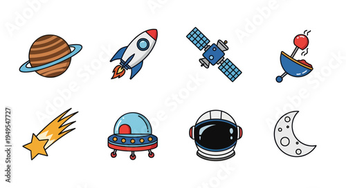 Space exploration cartoon elements illustration