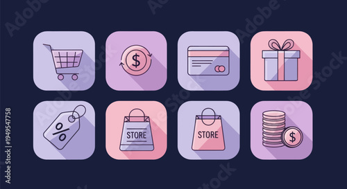 Shopping icons cart gift card price tag