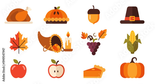 Thanksgiving icons autumn harvest collection