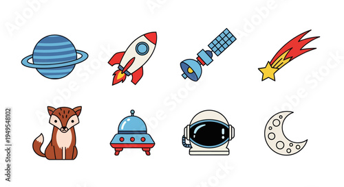 Space elements illustration on white background