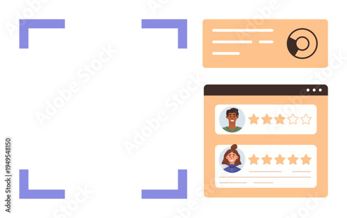 Online reviews, digital feedback, user ratings, reputation management, customer interaction, social networking. Visual of user profiles with star ratings in a web layout. Online reviews and digital