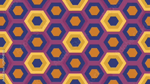 Geometric hexagon pattern with retro color scheme, seamless design