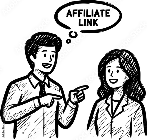 Male presenting affiliate link to female in casual conversation  