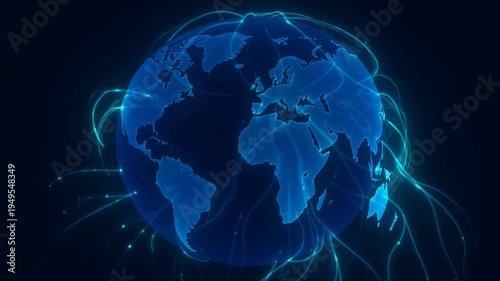 Blue Digital Globe Connecting the World Through Network Lines and Digital Data