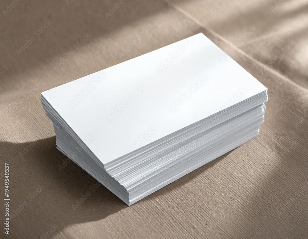 Fototapeta premium Stack of Blank White Business Cards on a Textured Surface.