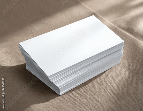 Stack of Blank White Business Cards on a Textured Surface.