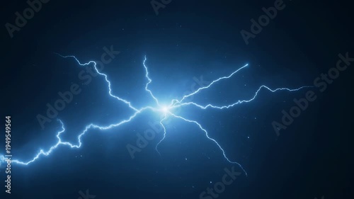 Electric blue lightning striking out in multiple directions against dark background