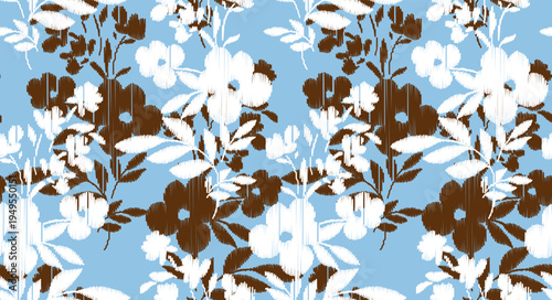 seamless scribble flowers pattern. Hand draw abstract ikat pattern.