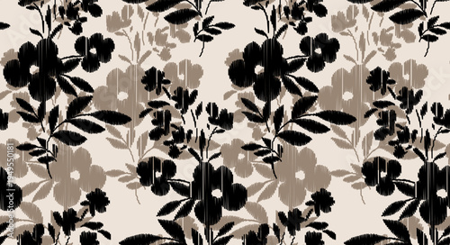 seamless scribble flowers pattern. Hand draw abstract ikat pattern.