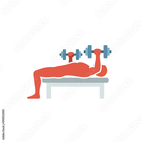 A person lying on a bench performing a chest press exercise with dumbbells.