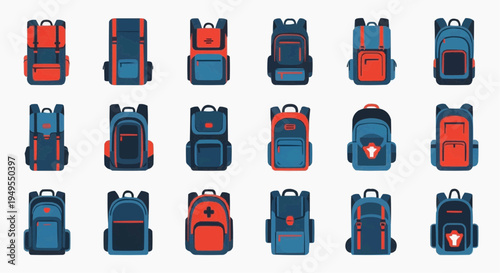 Diverse collection of backpacks in vibrant colors and designs