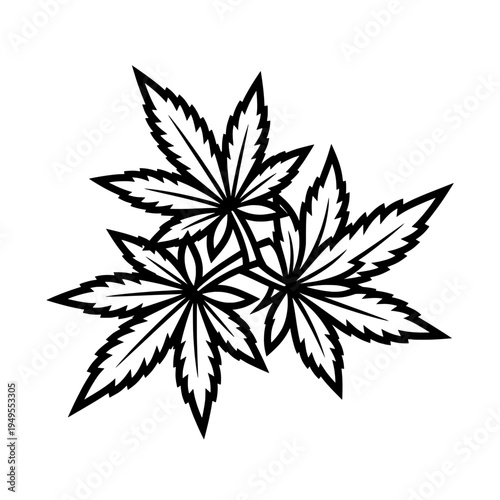 Cannabis Leaves Illustration – Marijuana Plant Leaf Cluster Vector Line Art