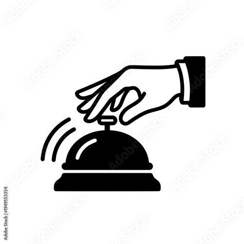 Hand Pressing Hotel Reception Service Bell Silhouette Vector Illustration