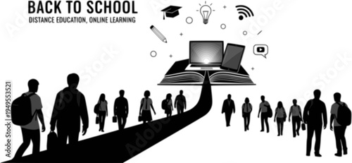 Education. Creative vector illustration for web banner, social media, business presentation, marketing material. Back to school. Distance education, online learning. 