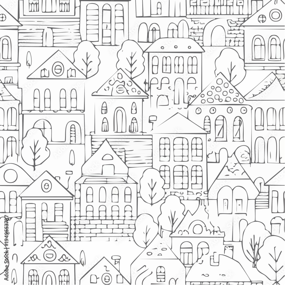 Obraz premium Black and white line doodle seamless pattern. Cute, funny creative minimalist style art background.