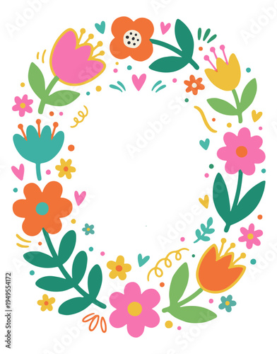 Boho bright floral frame in naive style