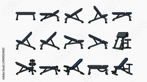 Selection of adjustable exercise benches for the gym