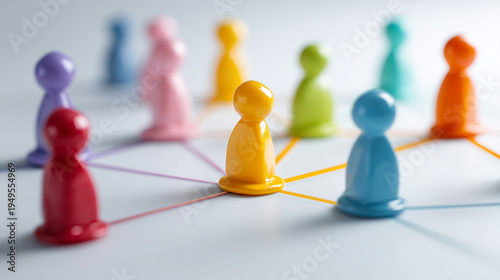 カラフルな駒がラインで結ばれたネットワーク
